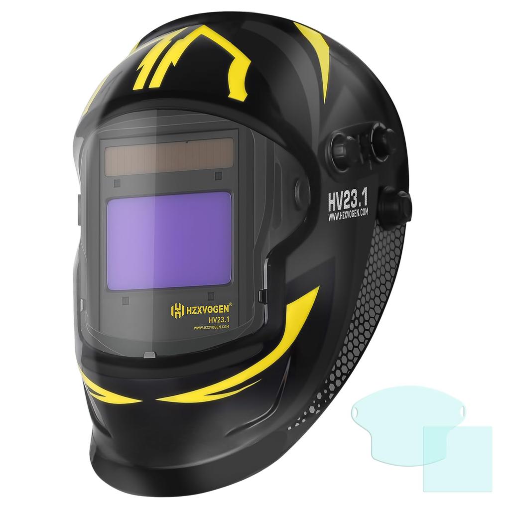 H HZXVOGEN Welding Mask with Large Welding Seconds Compatible with Shielded Metal Arc and Includes Protective Japanese Instruction Manual