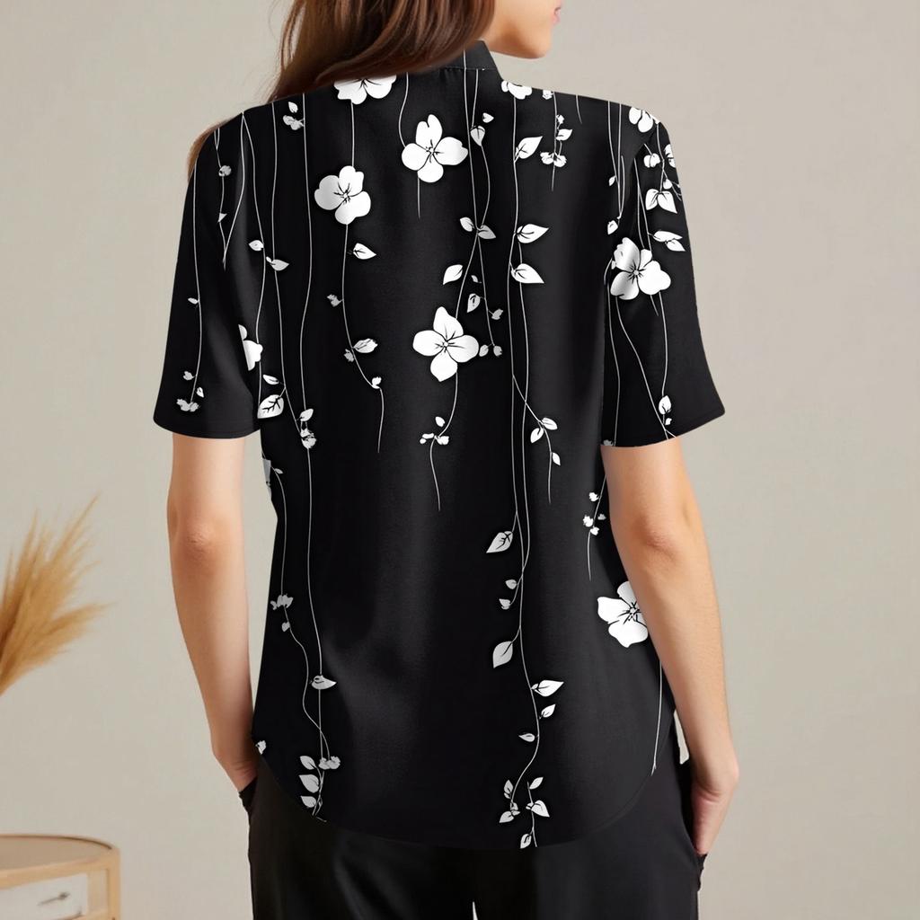 Women's Casual V-neck Short Sleeved Top, Printing T-shirt Shirt