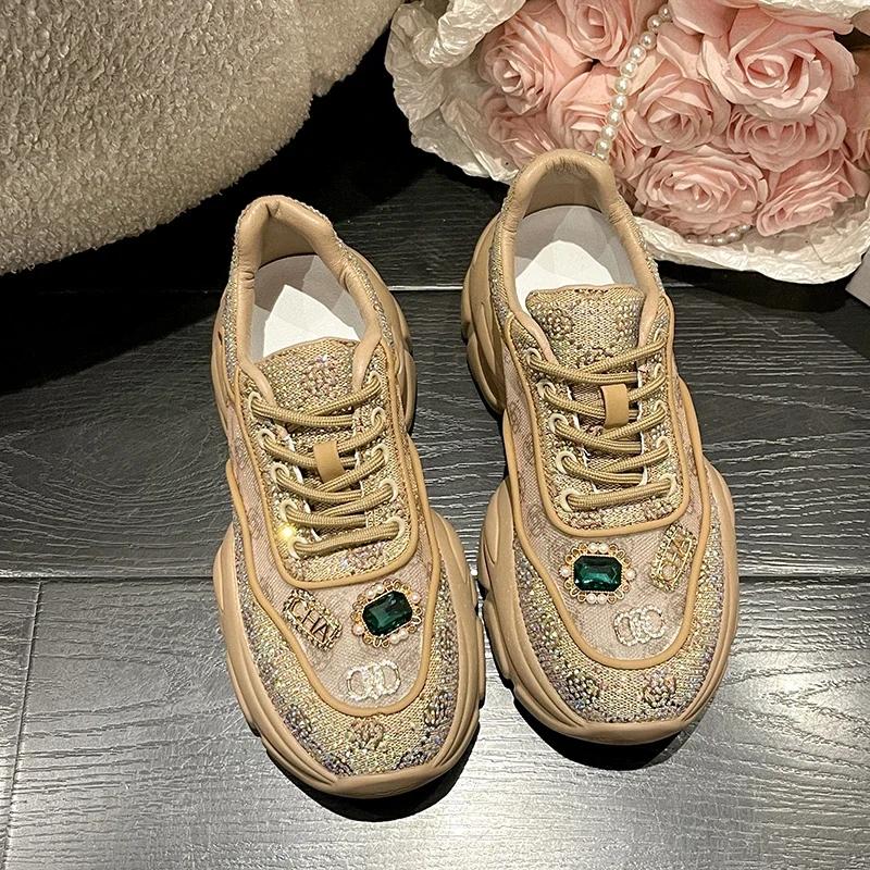 New Thick Soled Luxury Casual Shoes Designer Fashion Rhinestone Sports Shoes Fully Comfortable Anti Slip Breathable Shoes