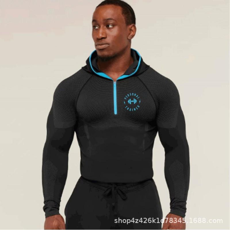 Mens Hooded Half-Zip Performance Basketball Training Top Quick-Dry Stretch Fit Athletic Shirt