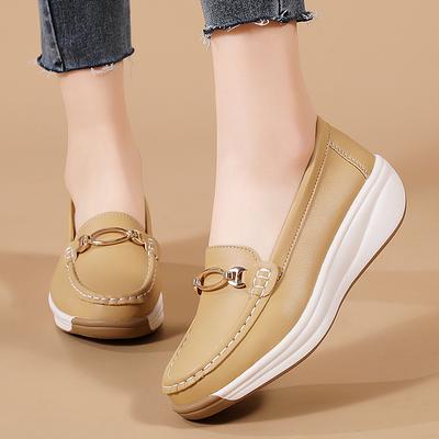 Mode Femme Compensée Chaussure Plateforme Décontractée Chaussures Plates Bout Rond Mocassins à Enfiler Grande Taille