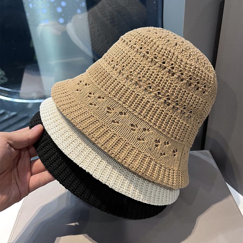Spring and Summer New Hollow Knitted Fisherman Hat Women's Rural Vacation Bucket Hat Big Eaf Sun Protection Hat