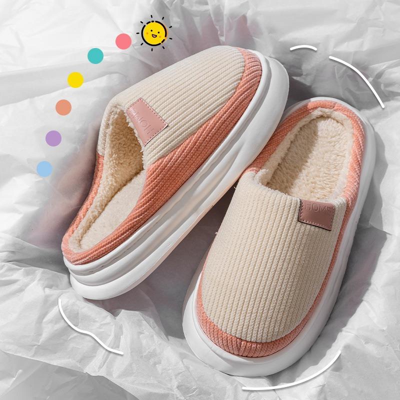 New Cotton Slippers Women's Autumn and Winter Indoor Couple Fleece Thickened Bottom Non-slip Plush Warm Home Slippers Men