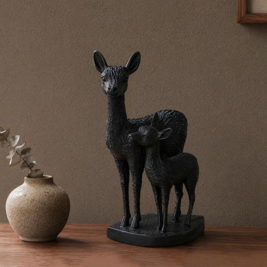 Nordic Style Ornament Mom And Child Deer Statue, 3D Printed Deers Ornament, Modern Soft Family Vibe Black Figurine, Tabletop Decoration for
