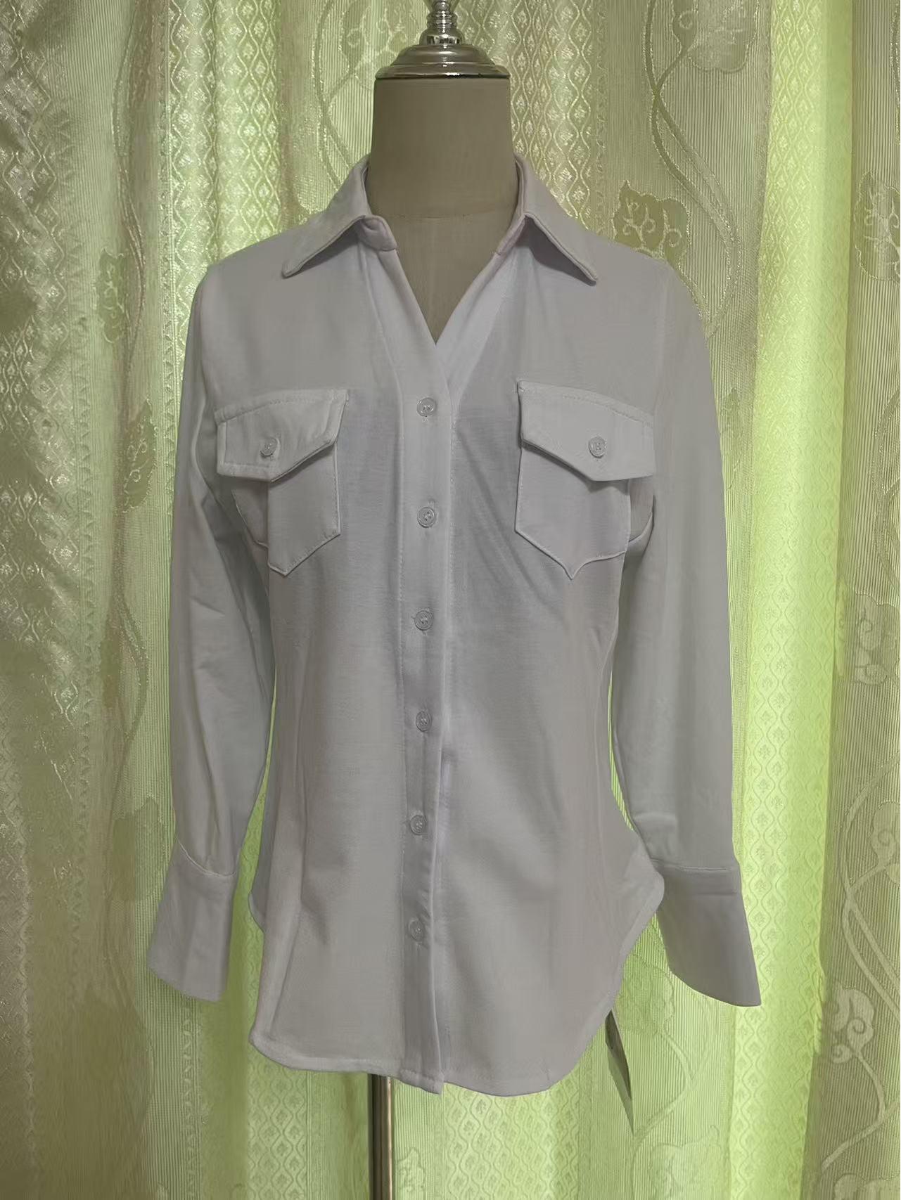 

Lu Si Xu Yan White French Workwear Waist-Cinching Slim Fit Casual Shirt Large