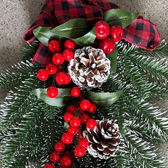 Christmas Swag Artificial Teardrop Swag Wreath with Pine Cones Red Berries And Bow Winter Door Hanging Swag for Front Door Stair Decor