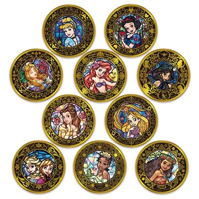 Tenyo Overwhelming Gold Badge Disney Character Disney Princess [Box of 10] 24K Gold Plated Tin Badge Diameter Approx. 5.6cm