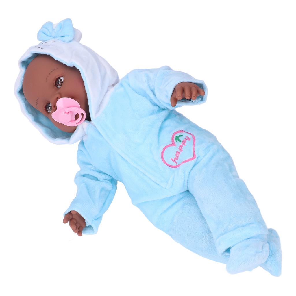 16inch Reborn Doll Black Skin Color Simulation Soft Vinyl Lifelike Baby Doll with Pacifier