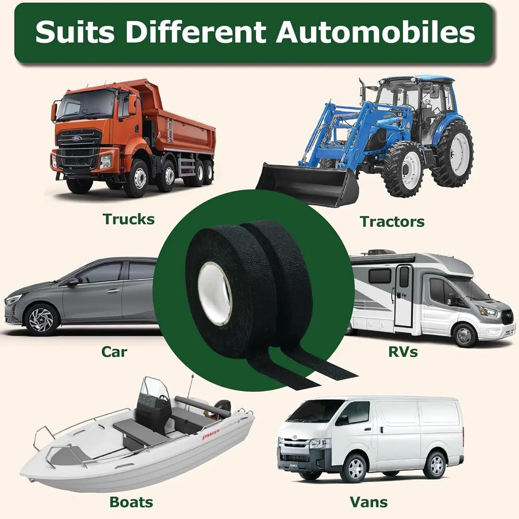 Automotive Grade Heat Resistant Tape Fabric Wire Loom Harness 500F Cable Wrapping for PC Bundling Engine Bay Safe