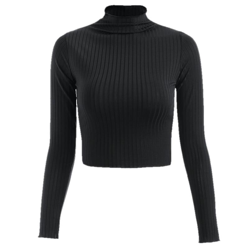 Womens Long Sleeve Turtleneck Crop Top 