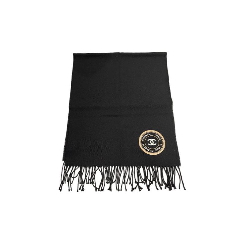 

CHANEL badge patch tassel trim velvet scarf, same style for men and women, black чорний