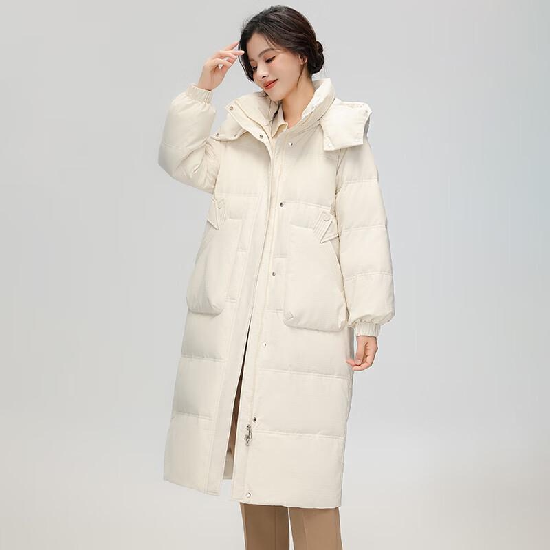 SNOWFLYING Women's Loose Fit Hooded Duck Down Jacket