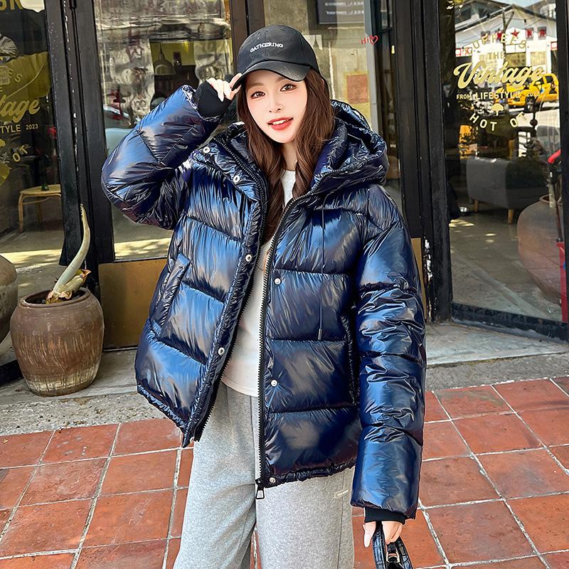 Fluffy jacket new winter short women's hooded cotton clothes glossy leave-in bread clothes thickened