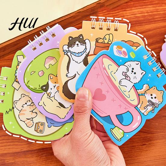 Thickened Inner Pages Journal Cat Mini Spiral Notebooks 3.6 X 3.8 Inch Top-Wire Bound Memo Pads, Travel Notebook Cartoon 50 Notepads, Kawaii