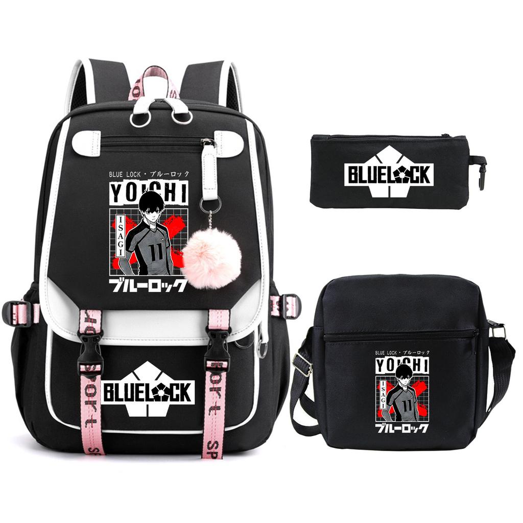 Blue Prison Student School Bag Large Capacity Children'S Shoulder Bag Casual Pencil Bag Set