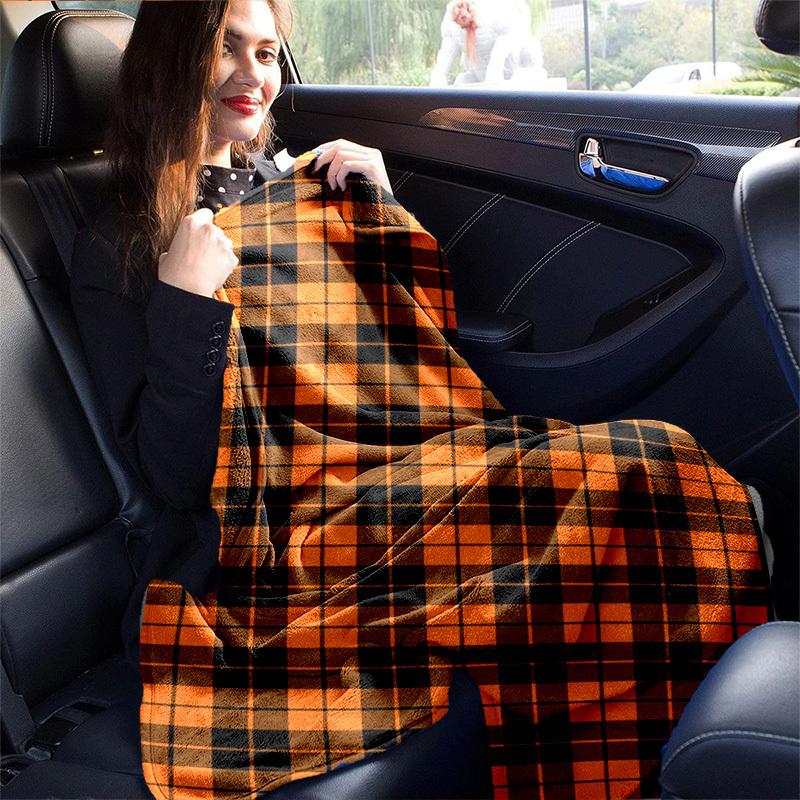 1pc. Plaid Blanket - Perfect for Home, Office, Outdoors | Gift Idea | Suitable All Seasons | Orange & Black Checkered Pattern z041768