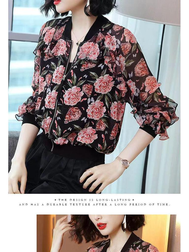 2025 Summer Plus Size Chiffon Cardigan - Women's Printed Long Sleeve Sun Protection Jacket for Middle-aged Moms