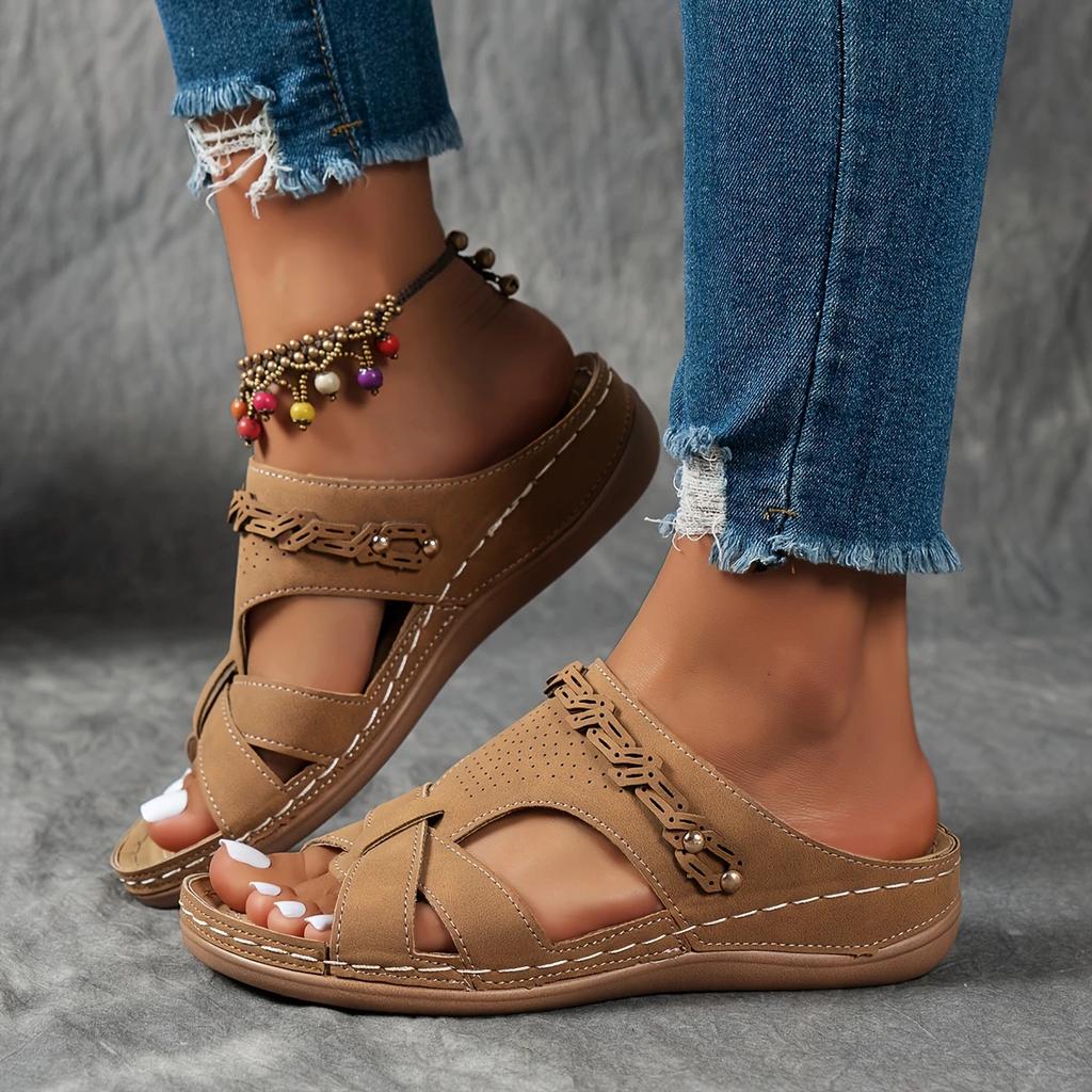 Damen-Slide-Schuhe mit Cut-out-Keilabsatz, Slip-On-Schuhe mit offener Spitze und weicher Sohle, lässige Sommer-Strandschuhe für den Außenbereich