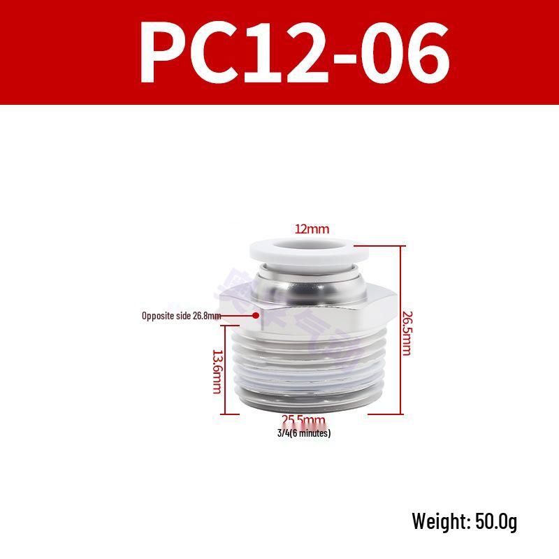 White Pneumatic Quick Connect Fittings, External Thread, PC4/6/8/10/12/14/16-M5/M6, Sizes 01-06