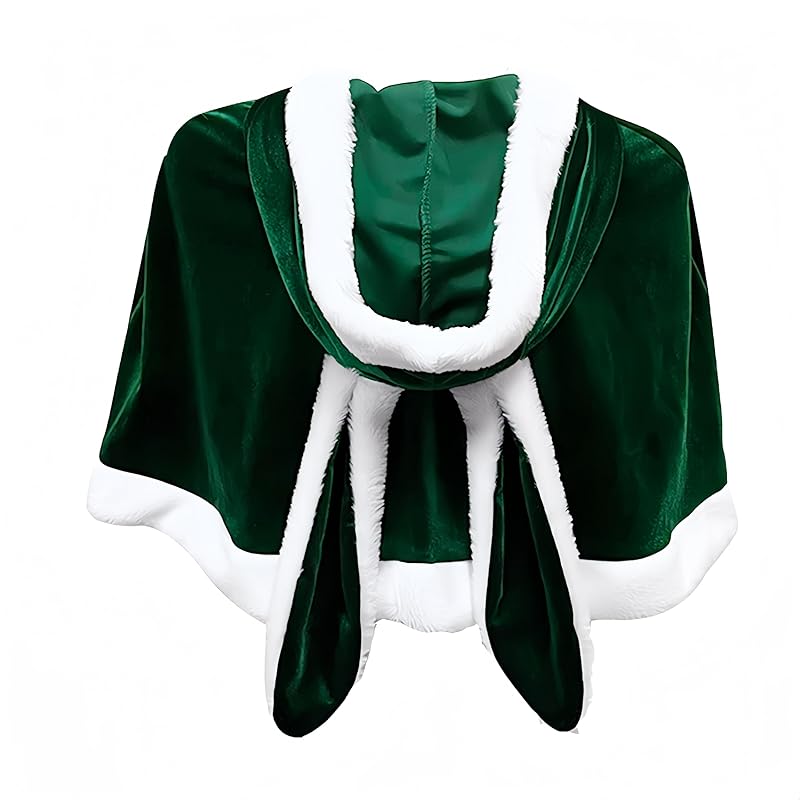 

[Yolrky] Christmas santa cloak Santa Claus poncho adult bunny girl cosplay cape rabbit ears (green)