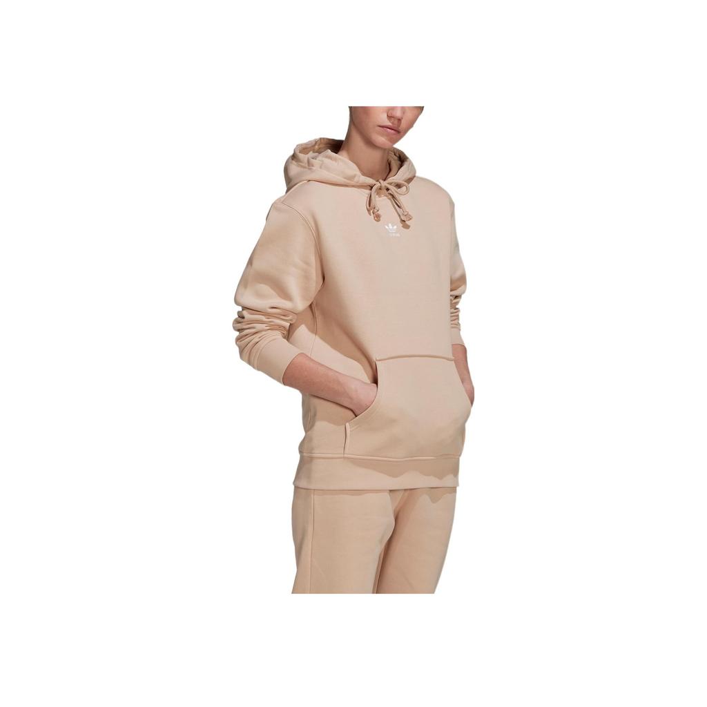 adidas Originals Trefoil Logo Print Drawstring Hooded Long Sleeve Sweatshirt Women Sweatshirt Khaki HJ7859