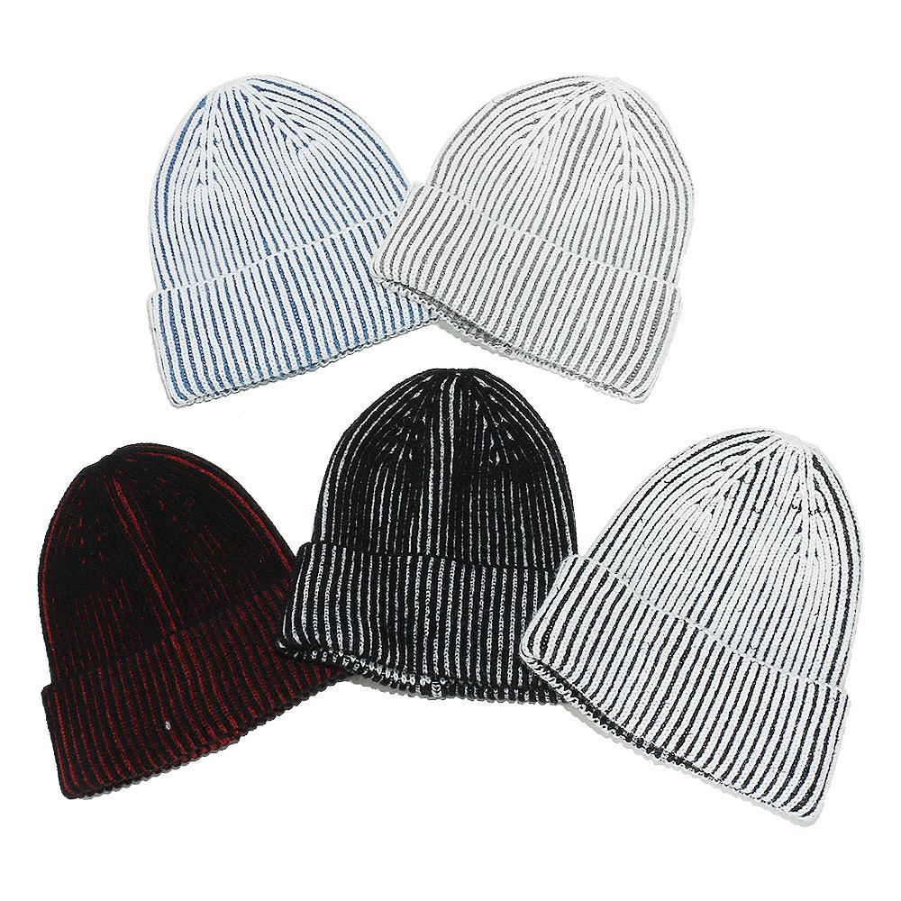 2025 Autumn and Winter New Winter Hat Blended Color Matching Vertical Striped Pullover Hat Men and Women Couples Knitted Hat