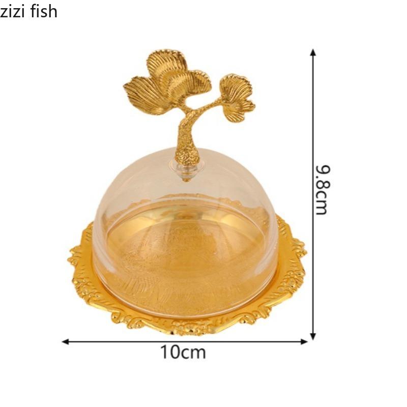 Metal Dessert Plate Transparent Acrylic Cover Dim Sum Dish Pastry Plate Bread Plates Fruit Tray Salad Bowl Snack Bowl Candy Dish