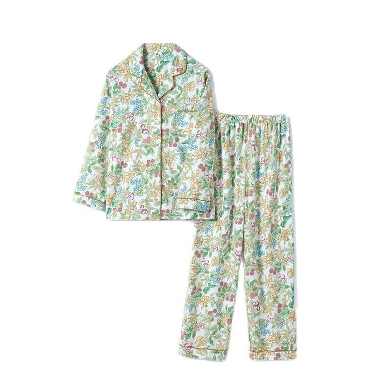 

Vintage Berry Print Pajama Set Women 100% Cotton Botanical Loungewear Cute Cottagecore Sleepwear Long Sleeve Button 2 Piece 2XL