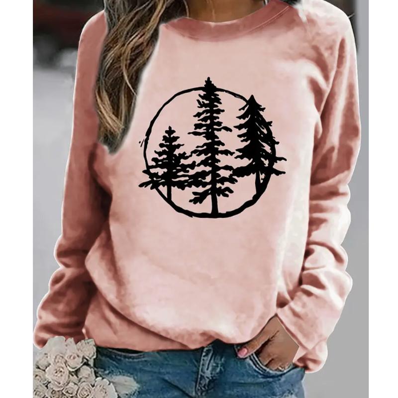 Otoño e Invierno 2025 Nueva Camiseta Casual de Manga Larga con Cuello Redondo para Mujer Patrón Retro 3D