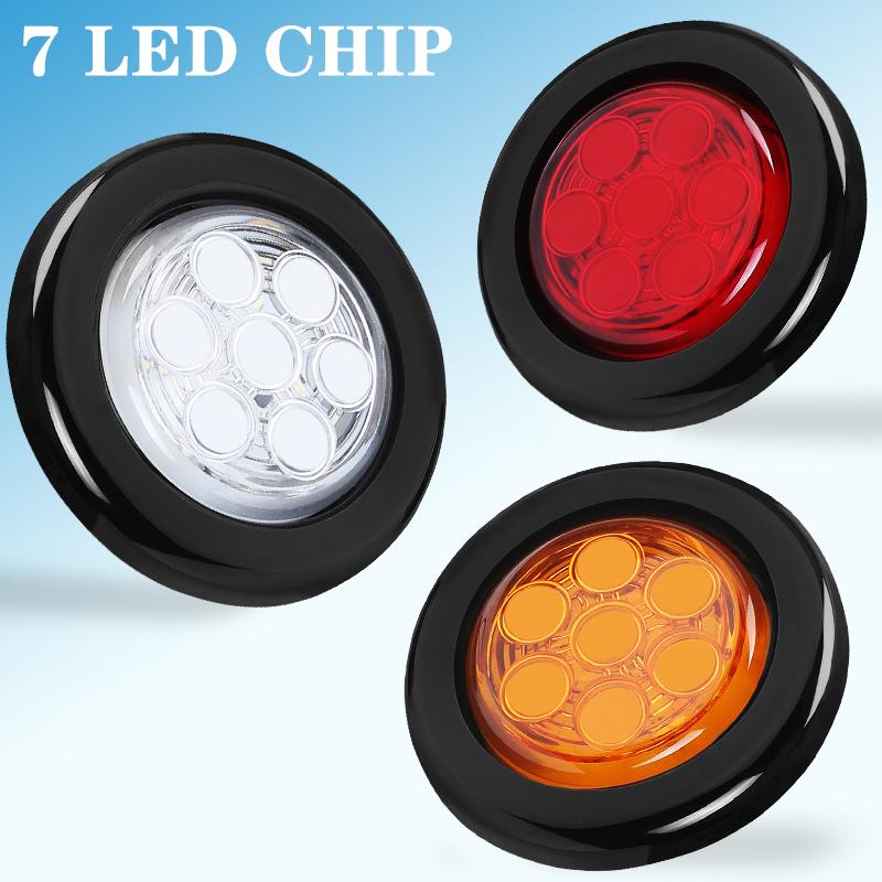 12V 2 inch Round Tail Light 7 LED Side Marker Lights Flush Mount Signal Lamp For Car Truck Trailer Tractor Pickup ATV Bus Lorry