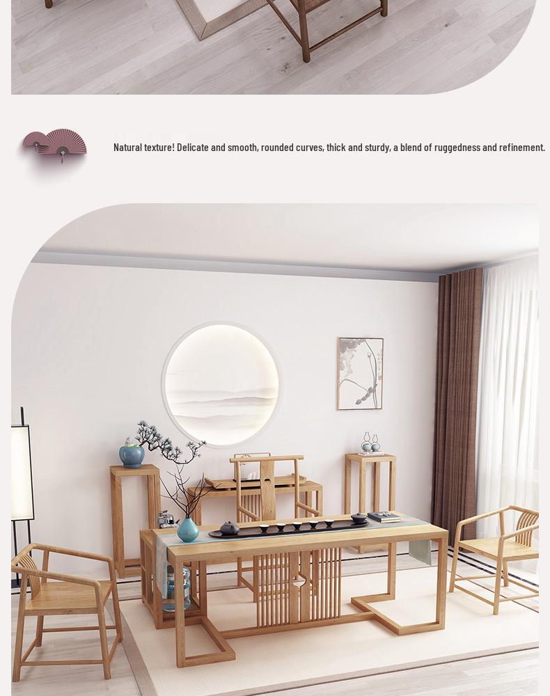 New Chinese Style Elm Wood Tea Table and Chair Set for Home or Office