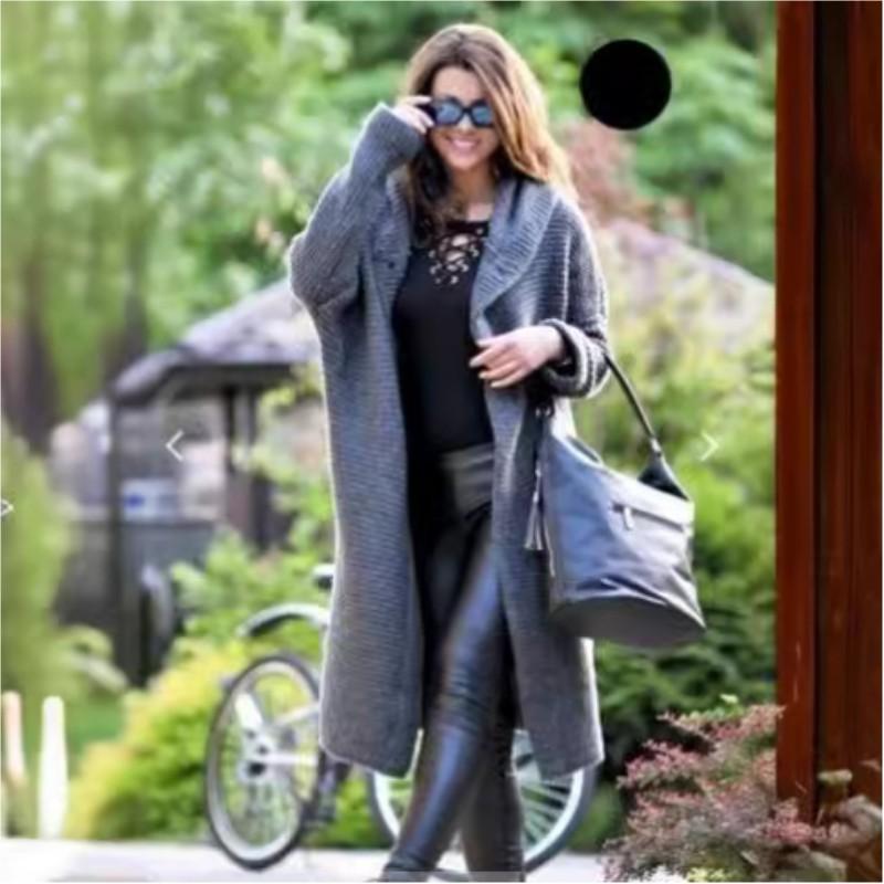 

Женский вязаный свитер средней и длинной длины, кардиган с капюшоном большого размера XS