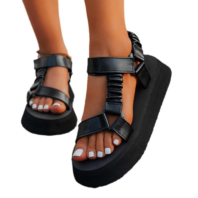 Boho Chic Platform Sandals for Women Comfortable Summer Wedge Sandals with Hook and Loop Closure Colorful Ethnic Style Beach Sandals