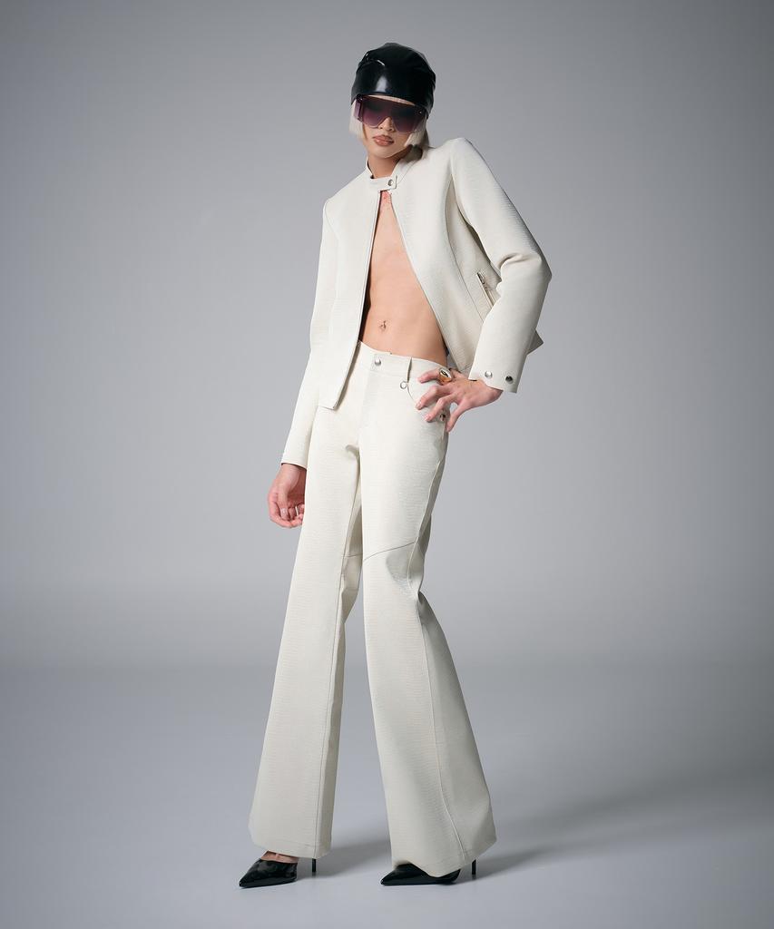 Linhalin Croc Embossed Low-Rise Bootcut Pants — Ivory