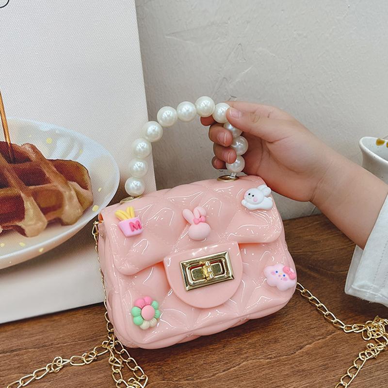 Baby Girl's Bag Bead Handle Shoulder Bag Children's Crossbody Bag Kids Bag With Self-Adhesive Patch