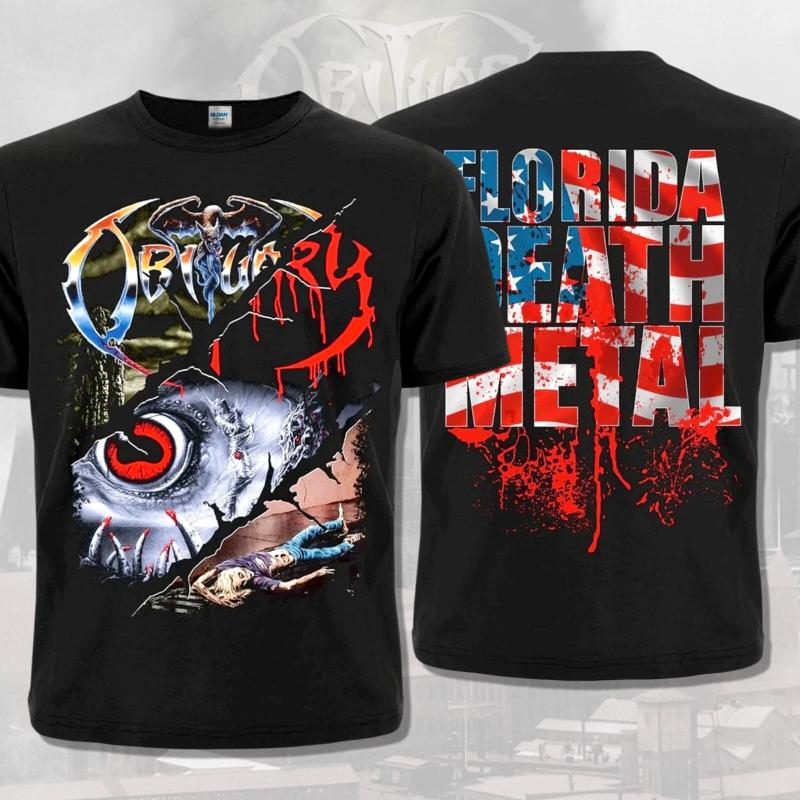 American Obituary Black T-Shirt Florida Death Metal Summer New Vintage Fashion Men's and Women's Streetwear