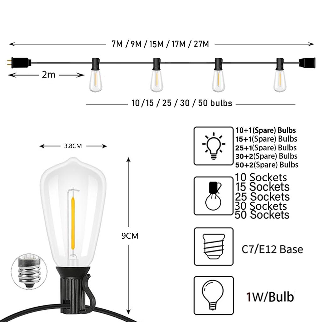 Girlande ST38 LED Globe-String Lichterkette Außen Dimmbar Für Weihnachtsfeier Gartendekor Girlande Lampe Straße Terrasse Hinterhof