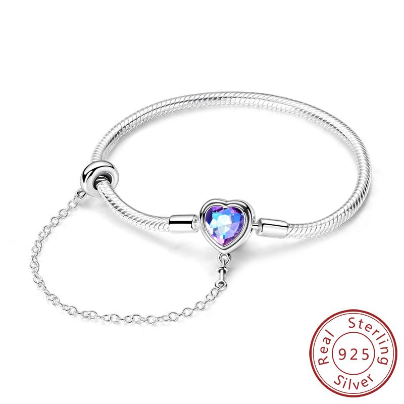 Original Bracelet Bangle 925 Silver Charm Bracelet 17-20CM Love Cross Snake Bone Bracelet for Women Girl DIY Jewelry