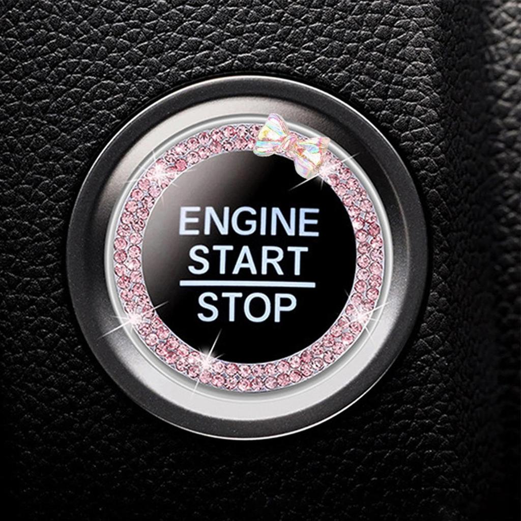 Gevrkjenp Car Ignition Ring, Car Engine Start Button Ring - Rhinestone Dot Engine Start