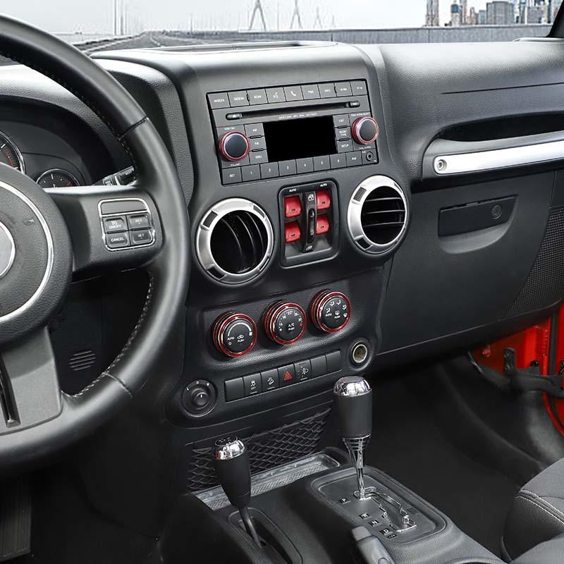 För Jeep Wrangler JK 2012-2017 Luftkonditionering CD-brytare Fönsterkontroll Vred Dekorationsring Kåpa Aluminiumlegering