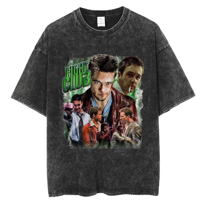 Vintage Washed Tyler Durden Fight Club Graphic T Shirt Mens High Quality Oversized Cotton Tshirts Yk Gothic Clothing Tshirt