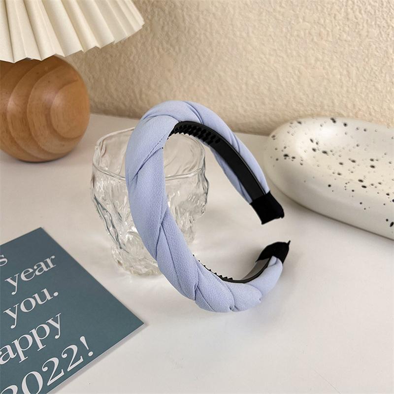 Fashion Wide Hair Bands for Women Bezel Headdress Solid Blue Knitted Braid Headband Girl Hairband Hair Hoop Hair Accessories New