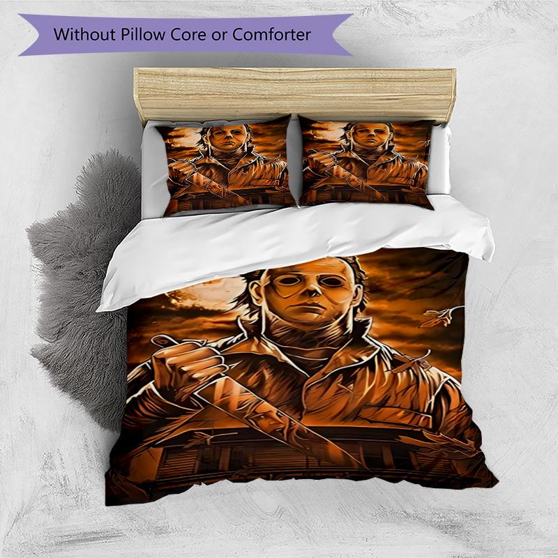 3pcs Michael Myers pattern bedding set duvet cover set includes duvet cover &pillowcases, perfect all season bedroom decoration & gift