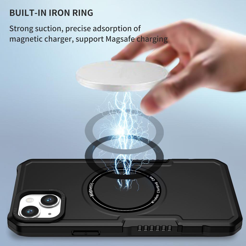For iPhone 15 Plus Magnetic Phone Case PC+TPU Shock Absorbing Cover Compatible with Magsafe