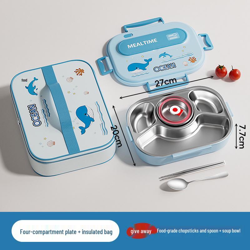 304 Stainless Steel Portable Insulated Lunch Box with Compartmented Lid, Large Capacity Bento Box for Students.