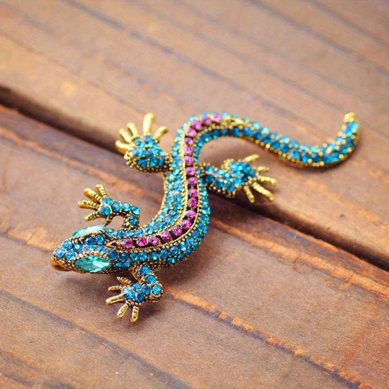 SKEDS Full Rhinestone Chameleon Brooch for Women Unisex Crystal Lizard Pin Banquet Party Backpack Gifts Jewelry Accessories