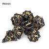 7 Pcs Black Golden Leaf Flower Metal Dice Hollow Metal Polyhedral Dice Set Suitable for Role-Playing RPG  Board Game Card Game