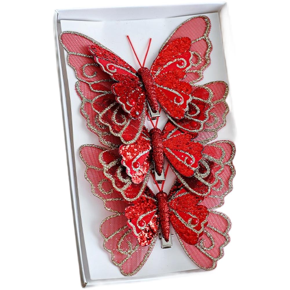 3PCS Simulated Glitter Butterfly Ornament Clips Designed for Christmas Tree Decoration and Holiday Arrangements
