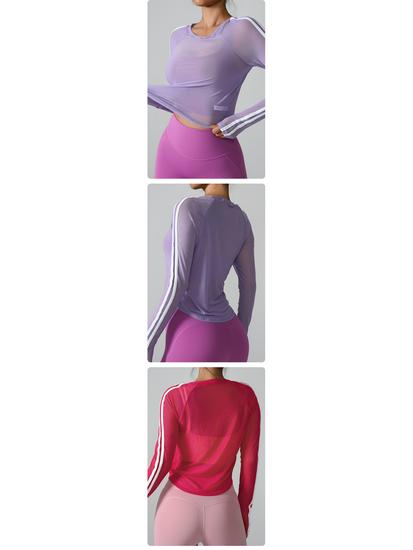 Damen Colorblock Mesh Schnelltrocknend Langarm Slim Fit Sport-Überwurf