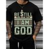 European Sizes Men's Be Still & Know Faith T-Shirt - 100% Cotton Black Short Sleeve with Hands Design & "Be Still & Know" Verse